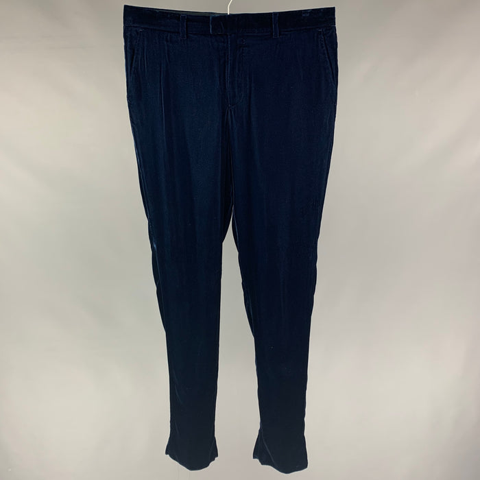 EMPORIO ARMANI Talla 36 Pantalón de vestir en mezcla de acetato de terciopelo azul marino