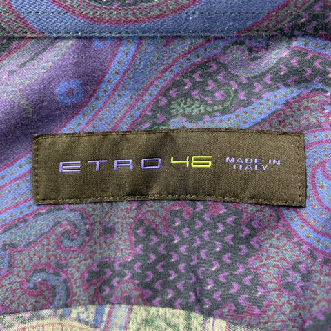 ETRO Size XXL Purple Paisley Cotton Button Up Long Sleeve Shirt