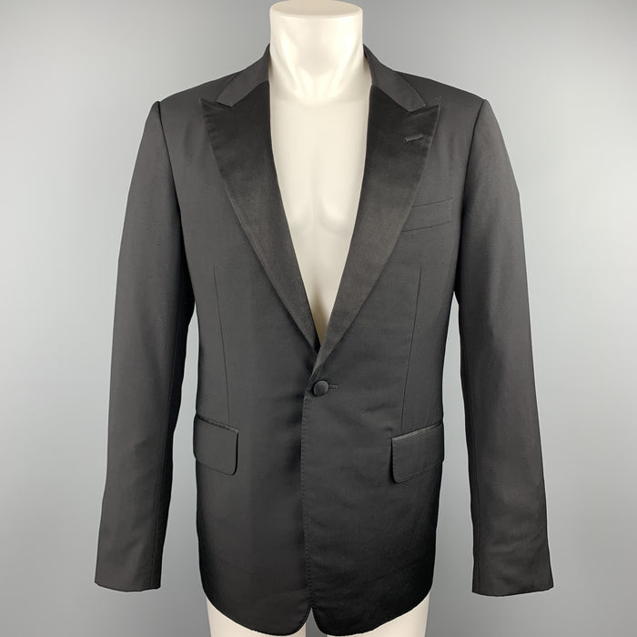 GUCCI Size 38 Regular Black Solid Wool Peak Lapel Sport Coat