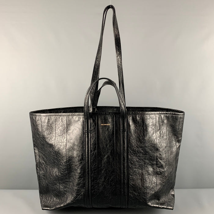 BALENCIAGA Jumbo XL Black Textured Leather Tote Handbag