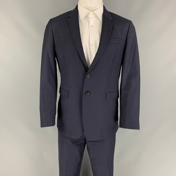 PAUL SMITH Talla 40 Traje regular de solapa de muesca de lana a cuadros azul marino y negro