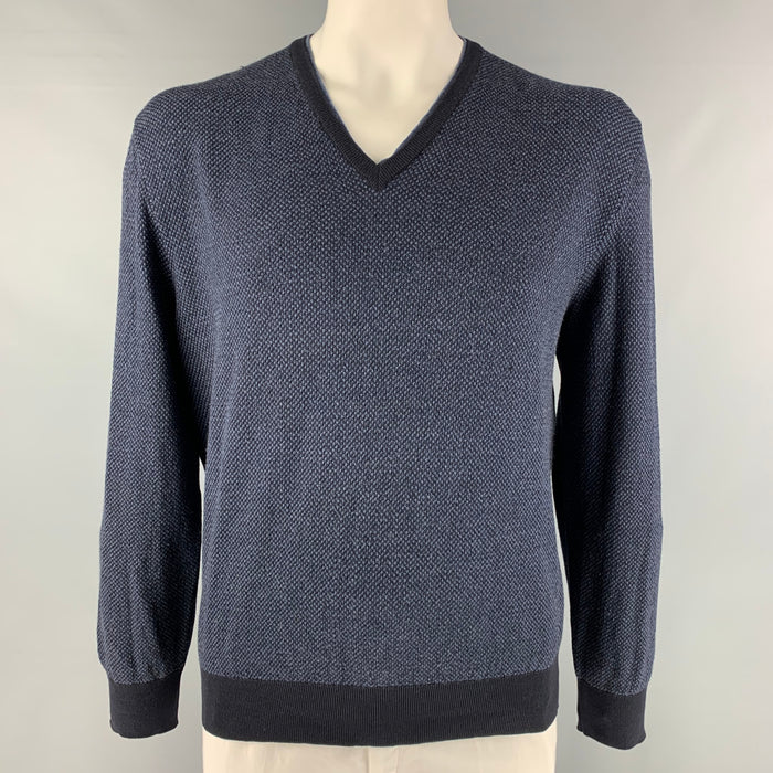 ERMENEGILDO ZEGNA Size XXL Navy Wool Blend V-Neck Pullover