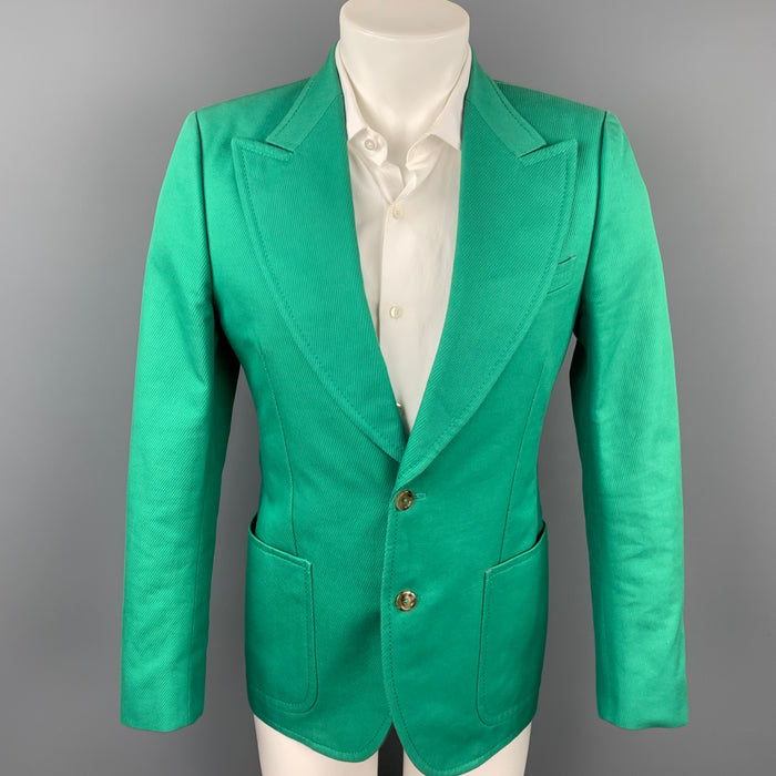 GUCCI by Alessandro Michele Size 36 Green Cotton Peak Lapel Sport Coat