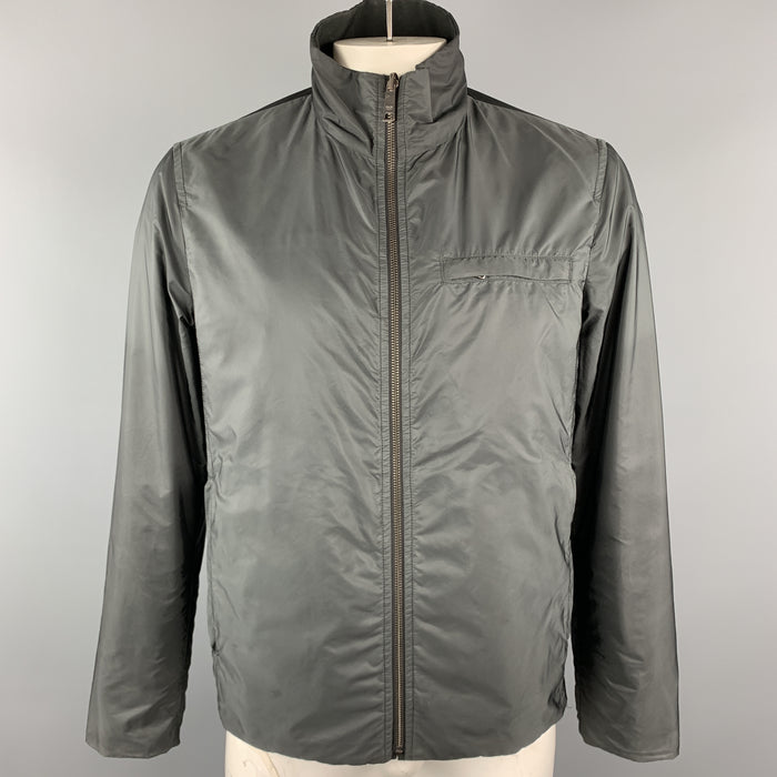PRADA Size L Charcoal Polyester Reversible Zip Up Reversible Jacket