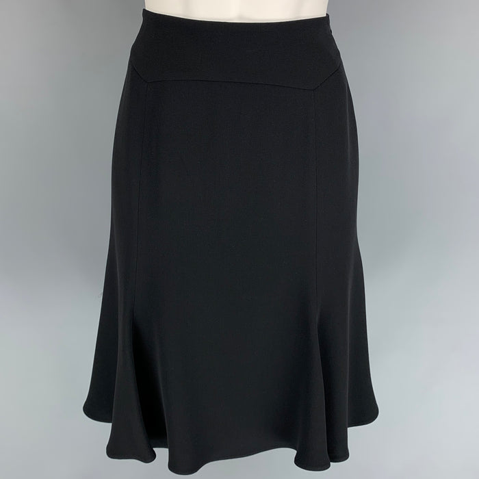 GIORGIO ARMANI Size 2 Black Silk A-line Below Knee Skirt