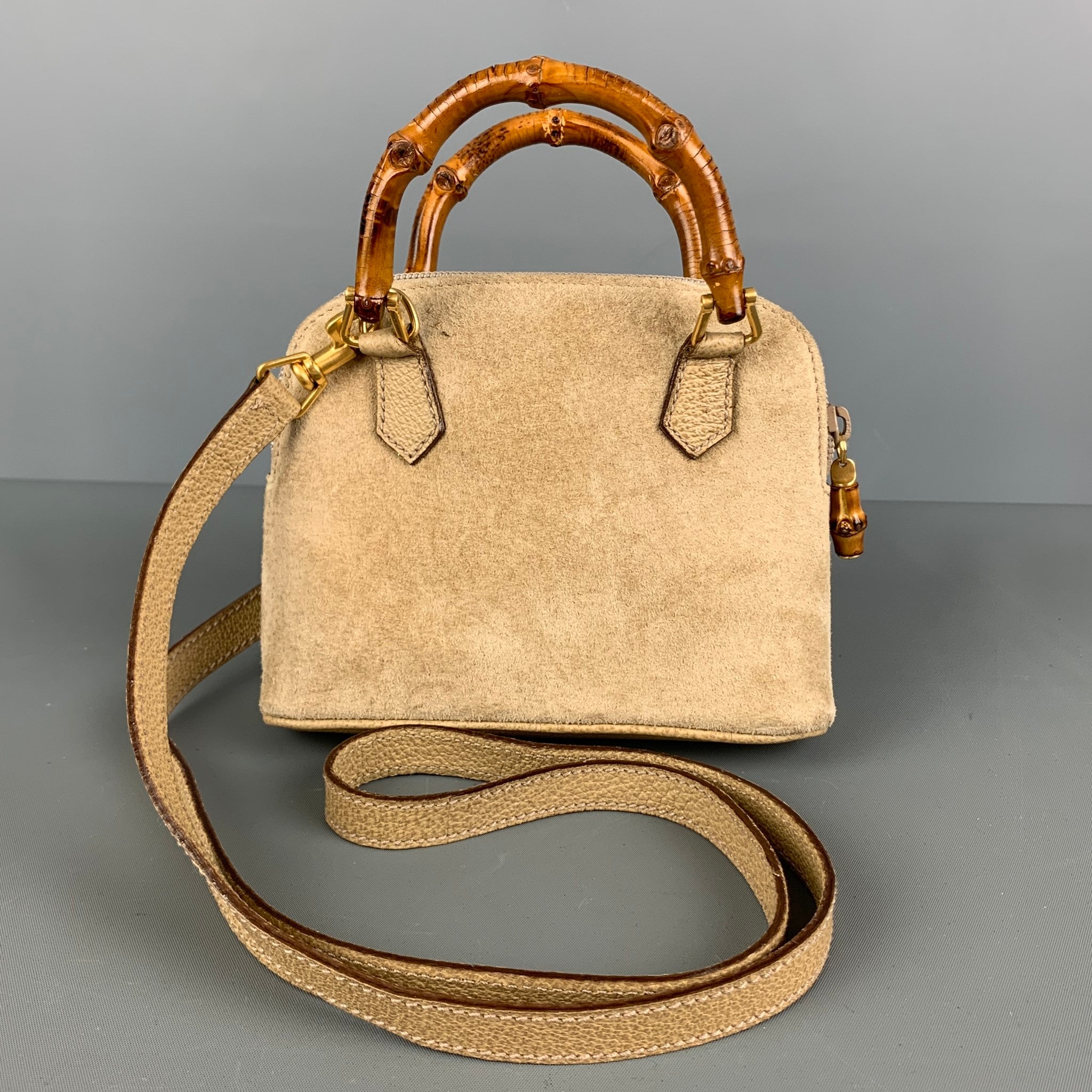 VINTAGE GUCCI BAMBOO TOP HANDLE TAN LEATHER BAG