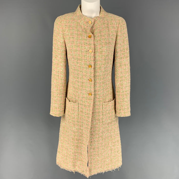 CHANEL 2005 Talla 4 Rosa Verde claro Rosa Abrigo de pata de gallo en mezcla de algodón boucle