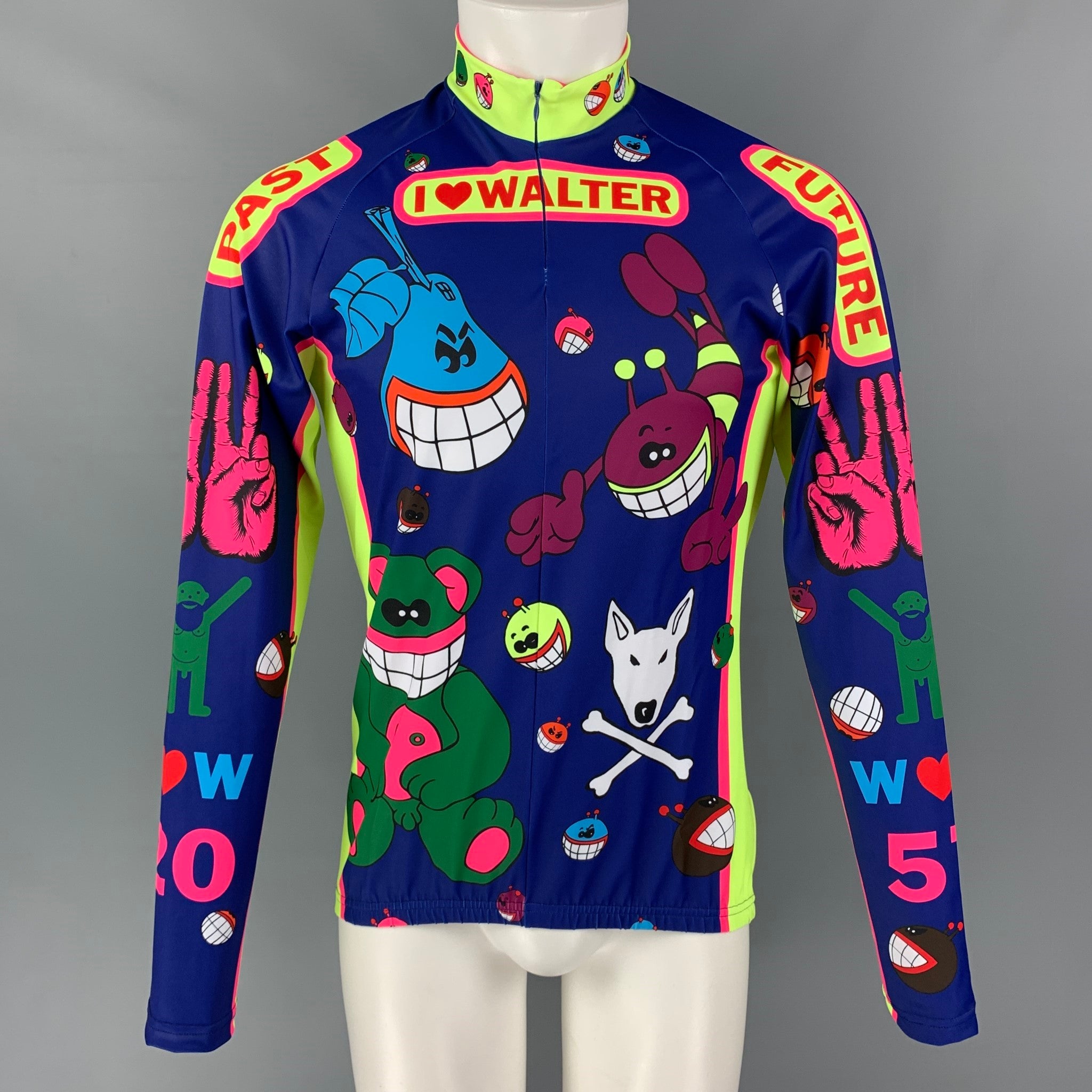 WALTER VAN BEIRENDONCK FW21 Size L Blue Graphic Nylon Jersey Bike