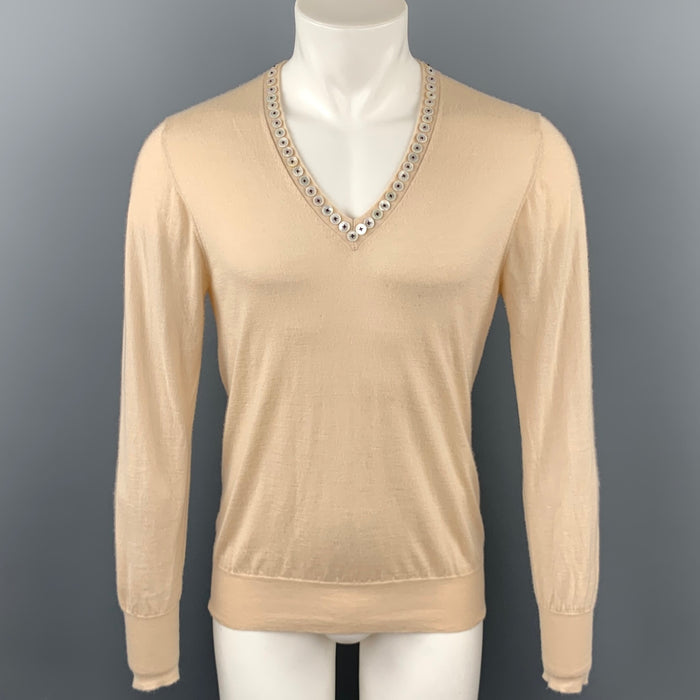 ALEXANDER MCQUEEN Size L Beige Cashmere Buttoned V-Neck Pullover Sweater
