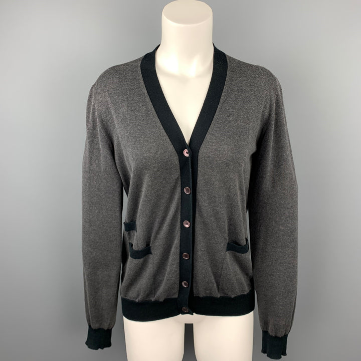 MARNI Size 6 Grey Jersey Two Tone Cotton Cardigan