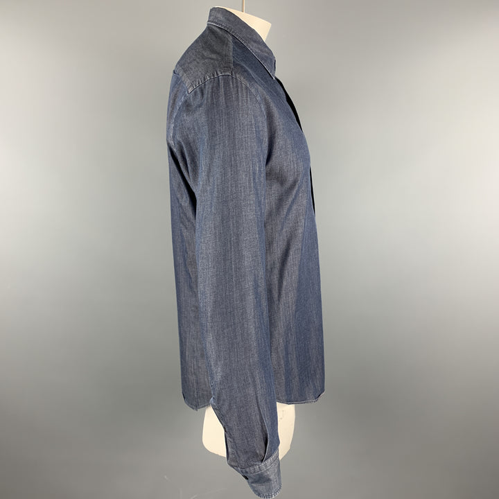ARMANI COLLEZIONI Size XL Navy Cotton Button Up Long Sleeve Shirt
