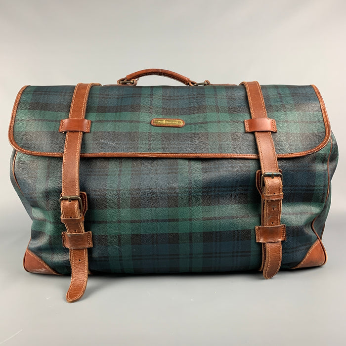Vintage RALPH LAUREN Green & Black Blackwatch Coated Canvas Tan Weekener Bag
