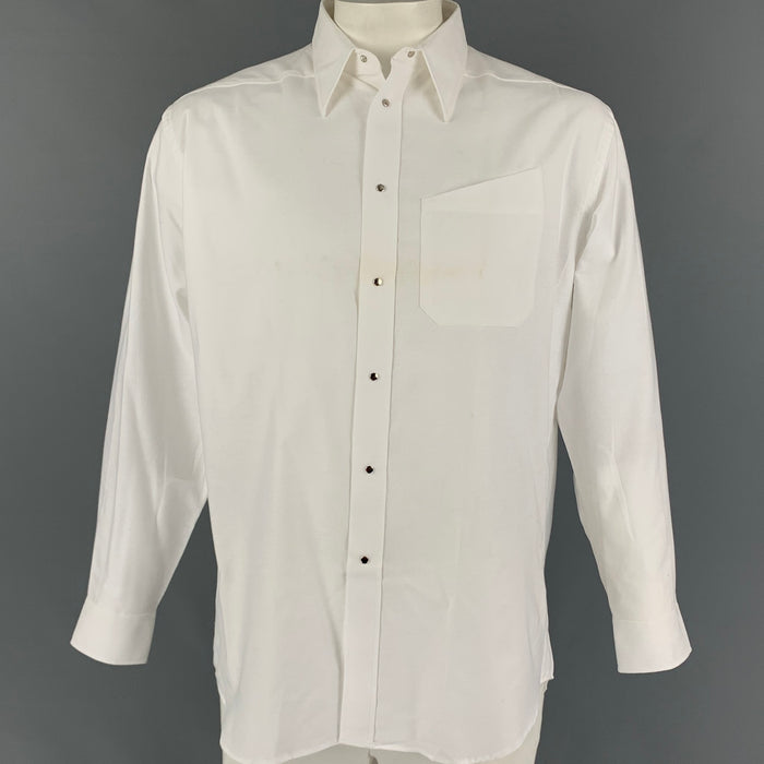 THIERRY MUGLER Size L White Cotton Snaps Long Sleeve Shirt