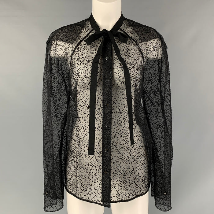 ROLAND MOURET Size 10 Black Viscose Blend Lace Button Up Shirt