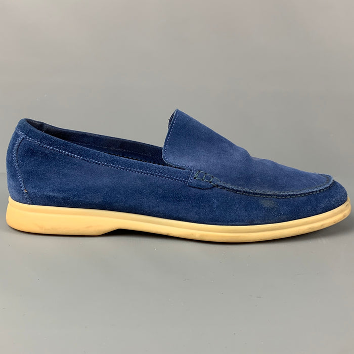 LORO PIANA Size 10 Blue Suede Slip On Summer Walk Loafers