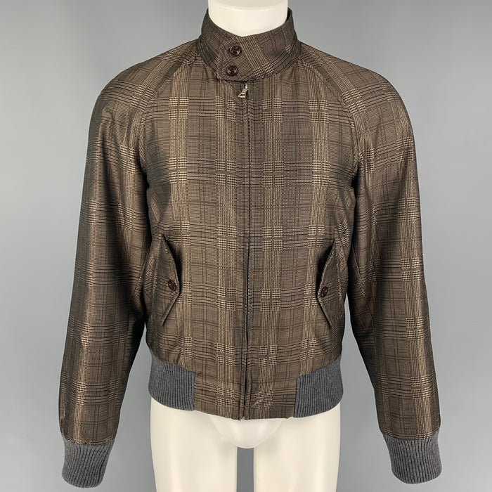 DRIES VAN NOTEN Size M Brown Grey Plaid Polyester Bomber Jacket