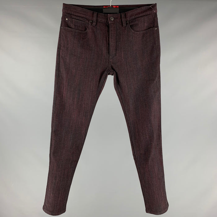 HUGO BOSS Size 32 Black Burgundy Cotton Polyurethane Jeans