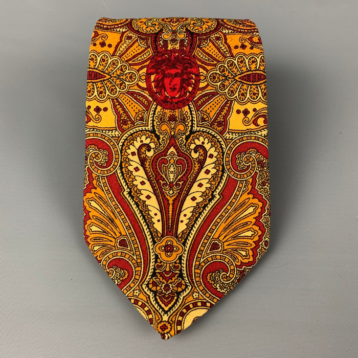 GIANNI VERSACE Orange Burgundy Baroque Silk Tie