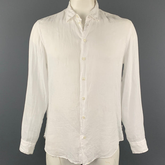 ARMANI COLLEZIONI Size L White Flax Button Down Long Sleeve Shirt
