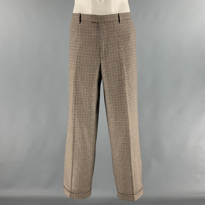 ETRO Size 36 Brown Oatmeal Houndstooth Wool Zip Fly Dress Pants