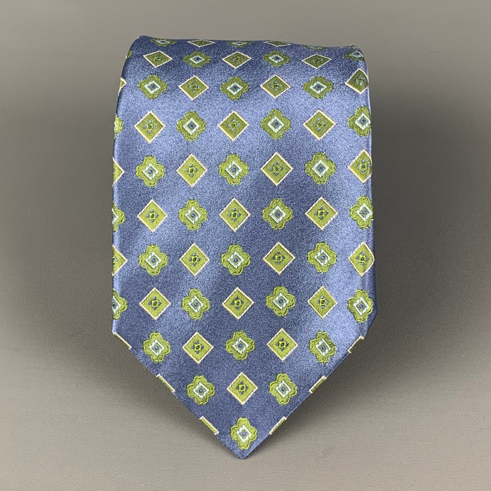 KITON Blue Green Rhombus Print Silk Tie