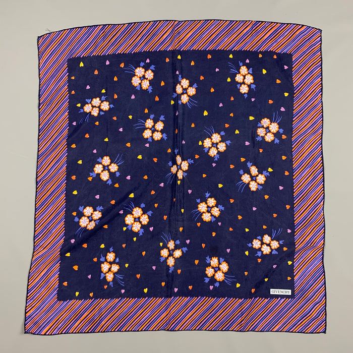 GIVENCHY Navy & Orange Floral Square Scarf