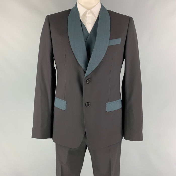 DOLCE & GABBANA Talla 42 R Traje de esmoquin de lana virgen bicolor negro azul 3 piezas