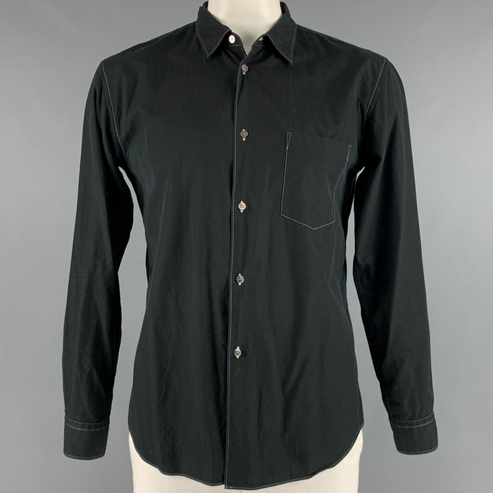 COMME des GARCONS Size XL Black Contrast Stitch Cotton Long Sleeve Shirt