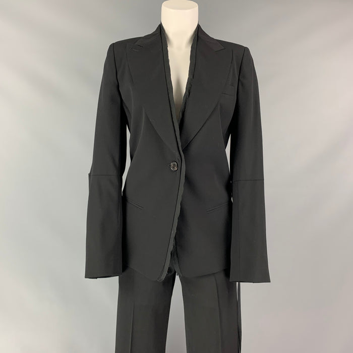ANN DEMEULEMEESTER Size 4 Black Wool Peak Lapel Pants Suit