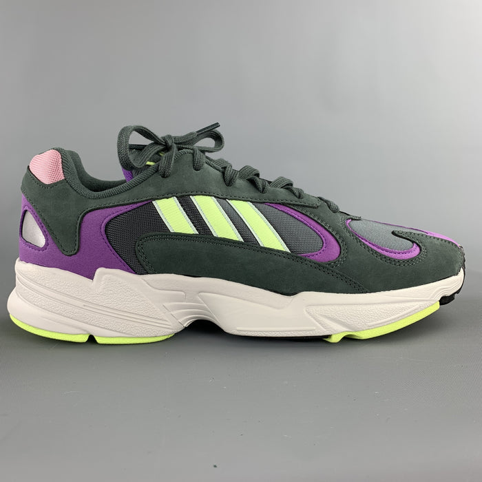 ADIDAS Size 10.5 Green & Purple Mixed Materials Nylon Lace Up Sneakers