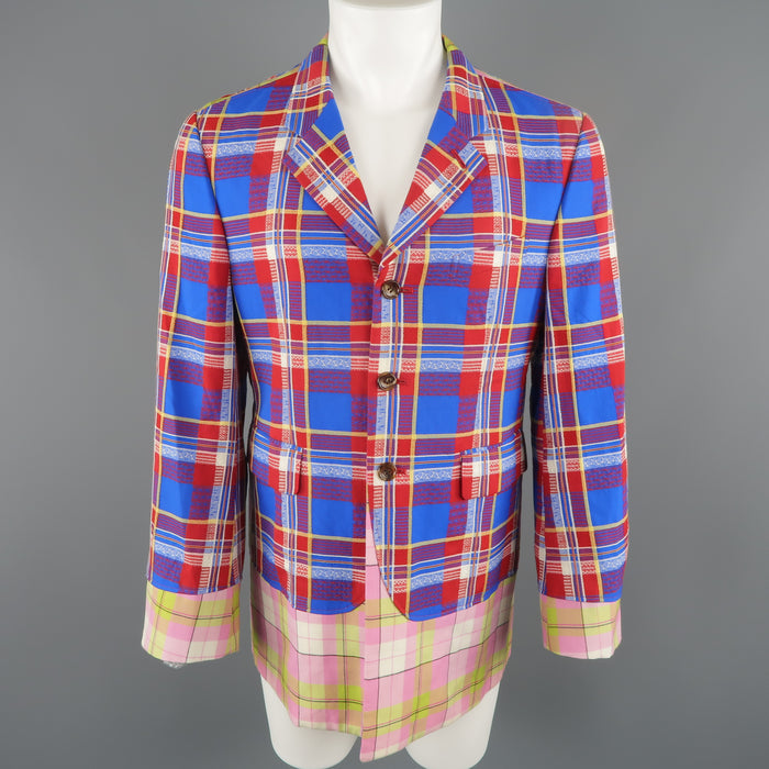 COMME des GARCONS HOMME PLUS M Blue Red Pink & Green Mixed Plaid Wool Sport Coat