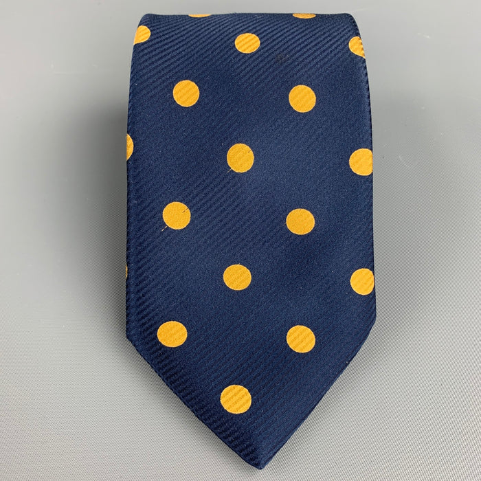 BRIONI Navy Polka Dot Silk Tie