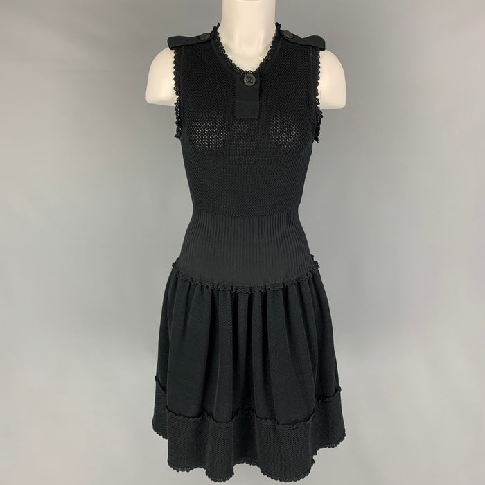 CHANEL Size 2 Black Knitted Cotton Textured Sleeveless Dress