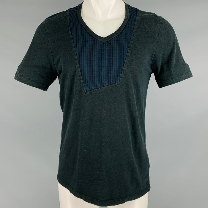 NEIL BARRETT Size M Grey Navy Mixed Fabrics Cotton V-Neck T-shirt