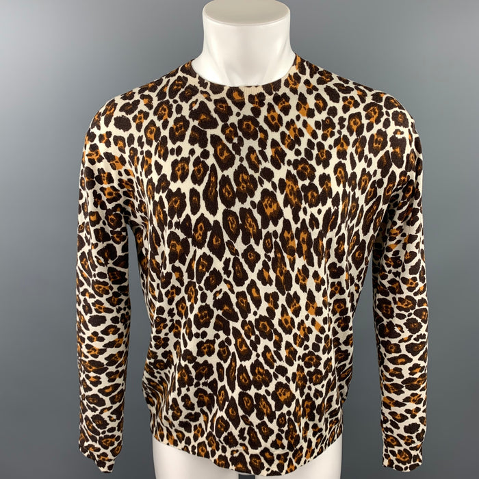 STELLA McCARTNEY Size M Black & Tan Leopard Print Wool Crew-Neck Pullover