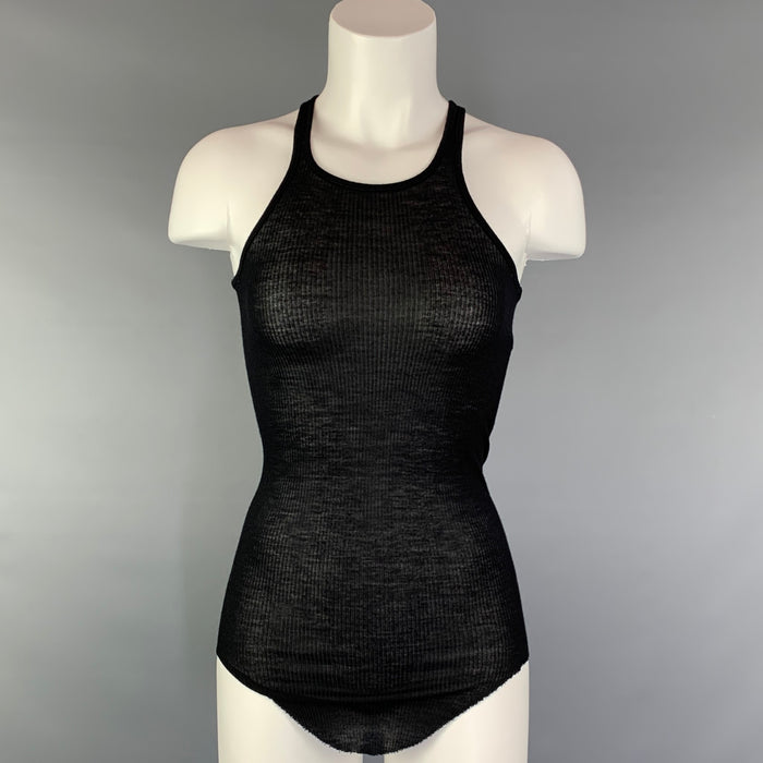 RICK OWENS ANTHEM S/S 11 Size 6 Black Viscose / Silk Curved Hem Tank Top