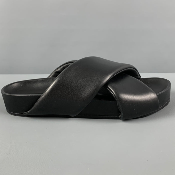 JIL SANDER Size 10 Black Leather Slip On Sandals