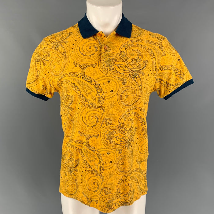 ETRO Size S Yellow Blue Paisley Cotton Buttoned Polo