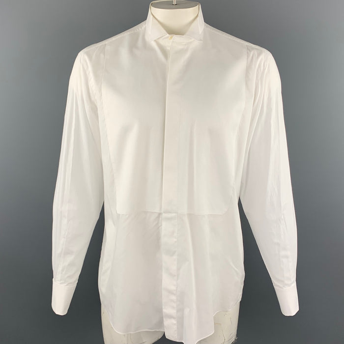 ERMENEGILDO ZEGNA Size L White Cotton French Cuffs Tuxedo Long Sleeve Shirt