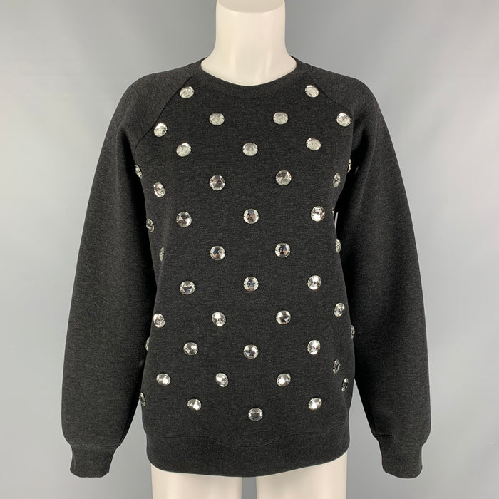 MARC JACOBS Size XS Black Applique Wool Blend Crew-Neck Pullover