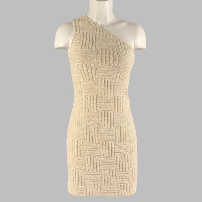 BOTTEGA VENETA Size XS Cream Cotton Blend Textured One Shoulder Dress