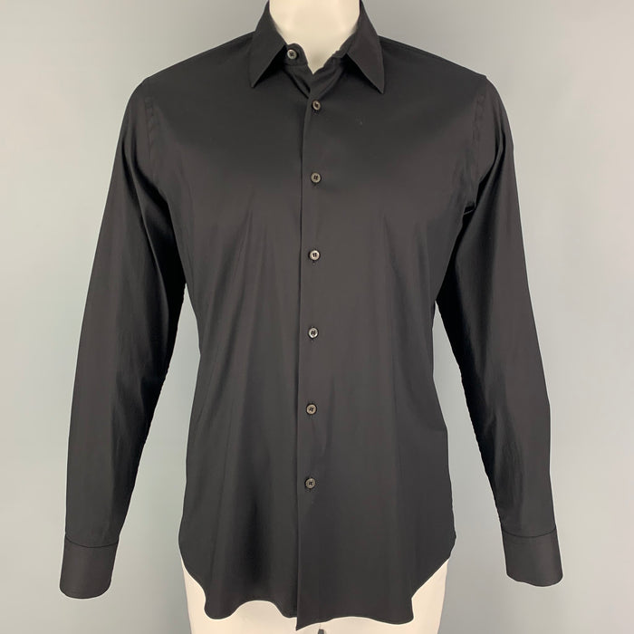 PRADA Size L Black Cotton Blend Long Sleeve Shirt