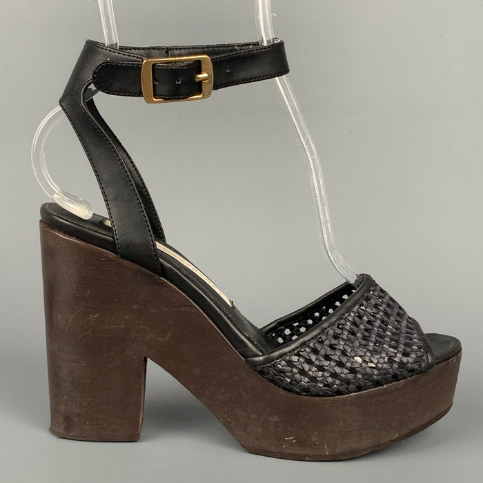 STELLA McCARTNEY Size 6 Black & Brown Woven Faux Leather Sandals