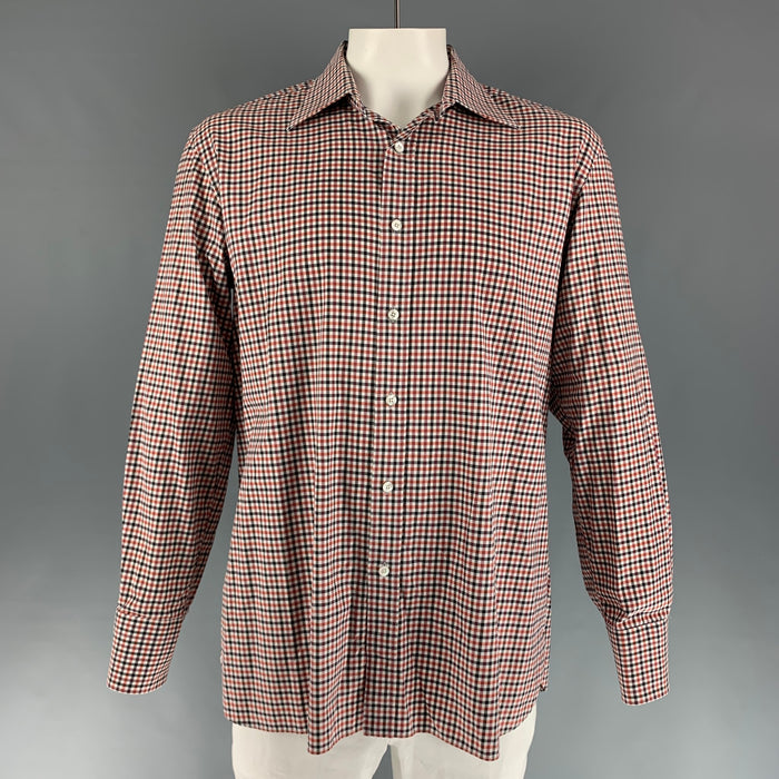 TOM FORD Size XL Red Black & White Checkered Cotton Long Sleeve Shirt