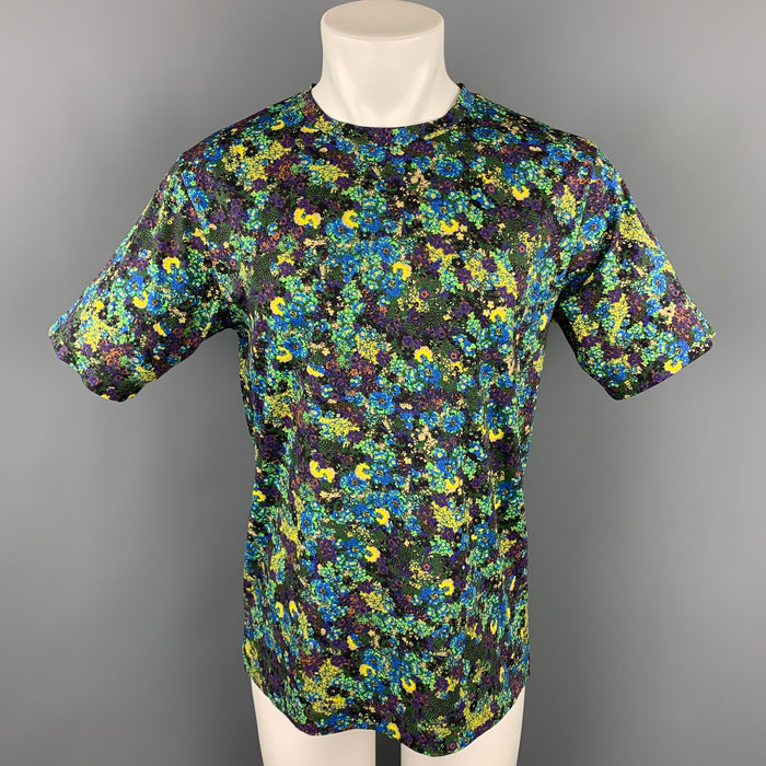 DRIES VAN NOTEN S/S 20 Size M Green & Blue Floral Cotton Crew-Neck T-shirt