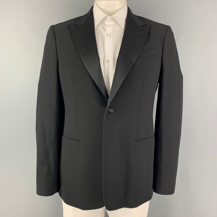 GIORGIO ARMANI Size 42 Black Metallic Peak Lapel Sport Coat