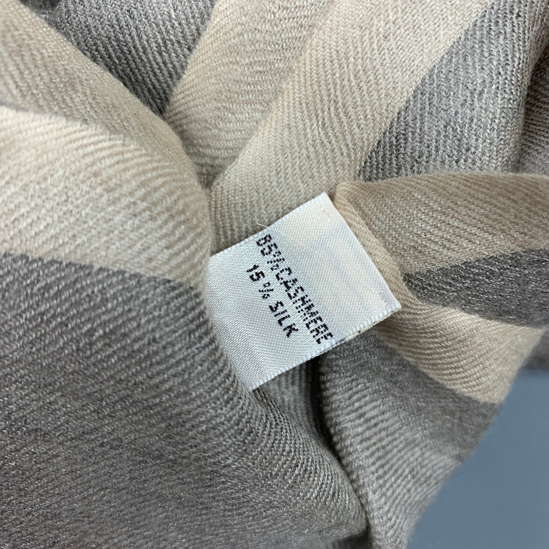 COLOMBO Grey & Beige Cashmere / Silk Fringe Scarf