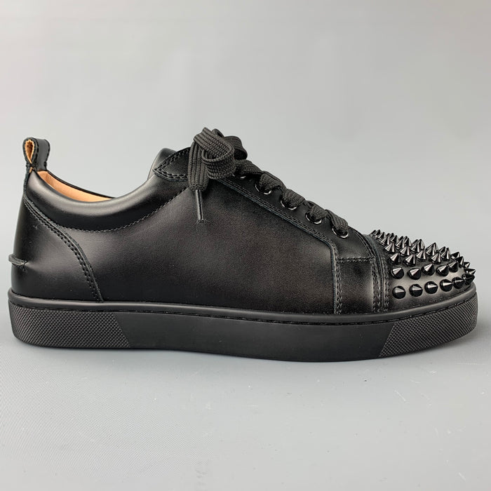 CHRISTIAN LOUBOUTIN Louis Junior Spikes Size 9 Black Leather Lace Up Sneakers