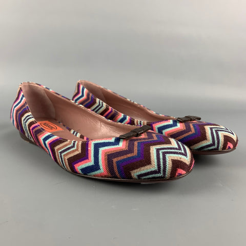 MISSONI Size 8 Multi-Color Fabric Zig Zag Bow Flats