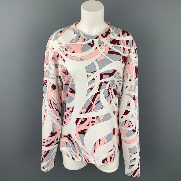 EMILIO PUCCI Size L Multi-Color Print Cotton Crew-Neck T-shirt